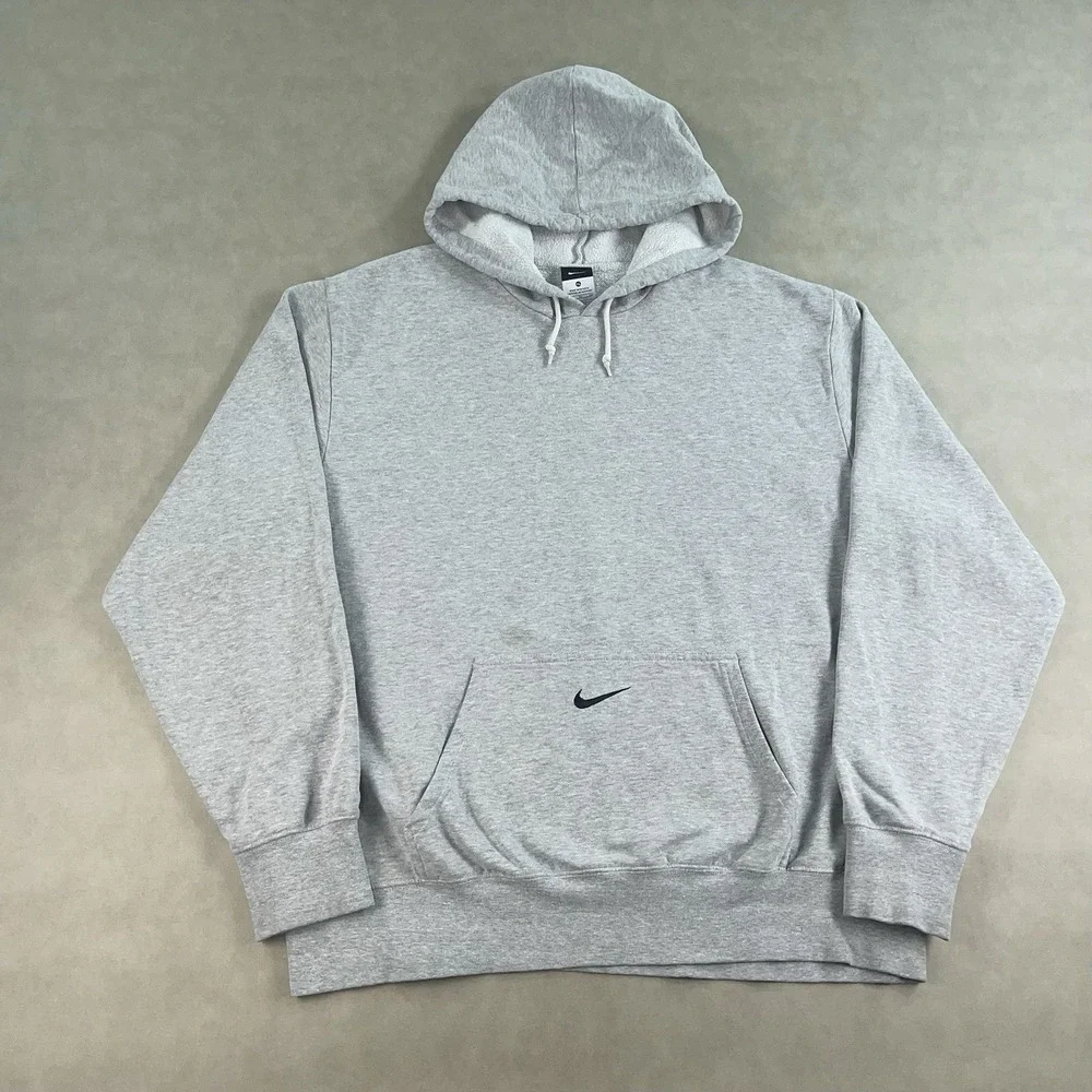 Vintage Y2K Nike Mens XL Gray Center Swoosh Hoodie Pullover Sweatshirt *Read